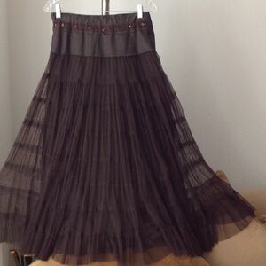 🍂🔥🍂 Renaur - Chocolate Tiered Tulle Midi Skirt